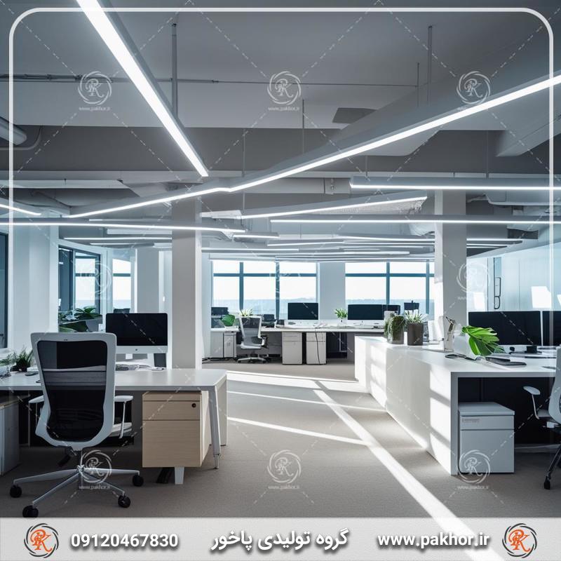 نورپردازی خلاقانه دفتر کار با پروفیل لاین نوری