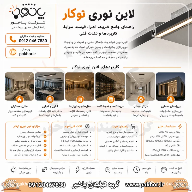 لاین نوری توکار | راهنمای جامع خرید، اجرا، قیمت، مزایا، کاربردها و نکات فنی